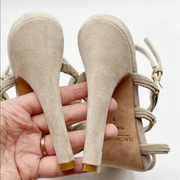 Rachel Zoe Strappy Heels Women’s Size 7 Suede Gold Accent Sandals - Picture 6 of 11